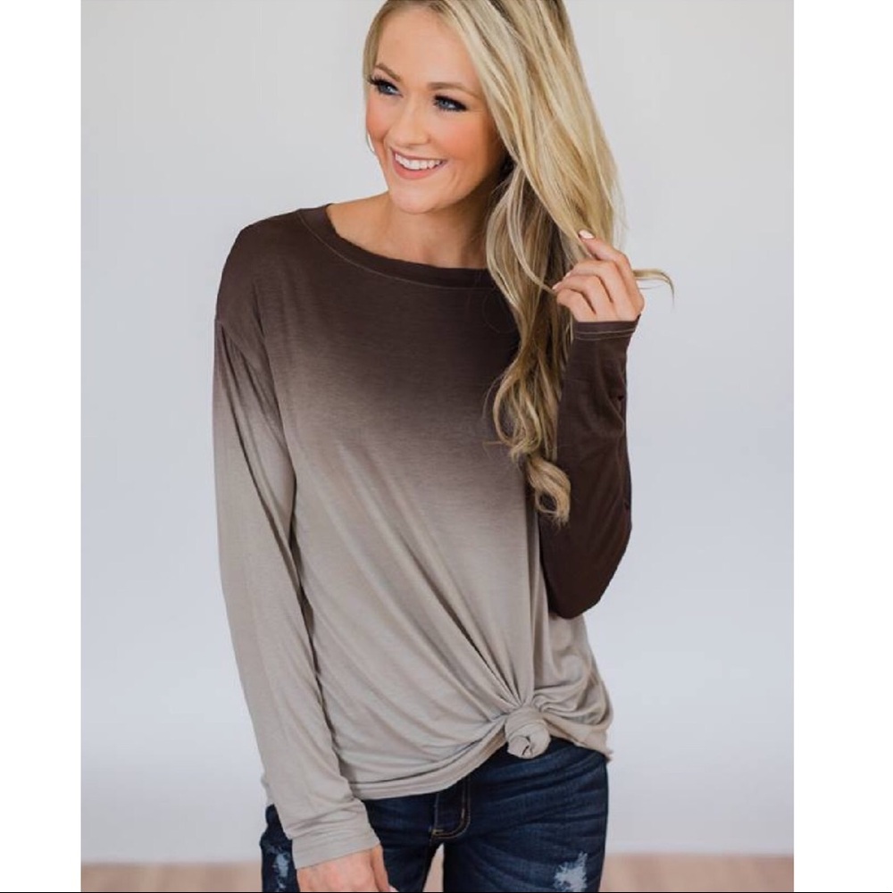 Ombré Gradient Long Sleeve Womens Top Brown NWT